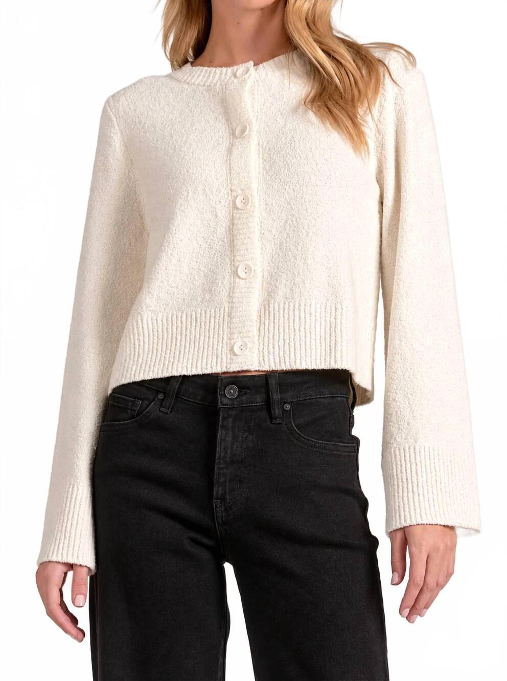 NEW ELAN bell sleeve sweater cardigan in cream